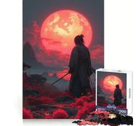 Samurai Cherry Moon Japan Puzzles 1000 Pièces Adultes Jeu de réflexion Intelligent Activité à la Maison Découpe Lisse Surprise de Noël (50x75cm)