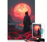 Samurai Cherry Moon Japan Puzzles 1000 Pièces Adultes Jeu de réflexion Intelligent Activité à la Maison Découpe Lisse Surprise de Noël (50x75cm)