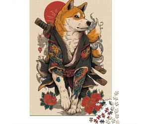 Samurai Dog Tattoo Art Print Puzzle 1000 Pièces Educa Jouet en Bois Cadeau Unique De l'art De La Décoration Jeu Éducatif Challenge Toy Adultes & Enfants des 14 Ans 38x26cm/1000pcs