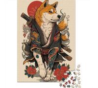 Samurai Dog Tattoo Art Print Puzzle 1000 Pièces Educa Jouet en Bois Divertissement Créatif De l'art De La Décoration Jeu Éducatif Challenge Toy Adultes & Enfants des 14 Ans 52x38cm/1000pcs