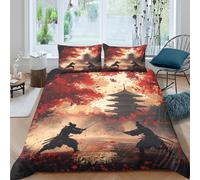 Samurai Duel Linge de Lit Hypoallergique 3 Pièces 3D Imprimée Léger Traditional Japanese Art Parure de Lit avec 2 x Taies d'oreiller Super Douce for Chambre de Adolescents Super King（260x220cm）