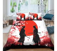 Samurai Duel Parure de Lit Microfibre Hypoallergique 3 Pièces 3D Effet Douce Japanese Art Style Linge de Lit avec Fermeture Éclair Résistante for Filles Ado Super King（260x220cm）