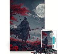 Samurai Moon Japan Puzzle 1000 pièces pour Adolescents Jeu Intelligent en Groupe Décoration Murale (50x75cm)