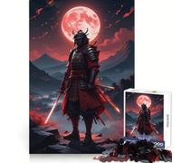 Samurai Moon Red Japan Puzzle 1000 pièces pour Adolescents Améliore la mémoire Détente et Plaisir Bords précis Cadeau élégant (50x75cm)
