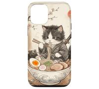 Samurai Ninja Bol Ramen Japonais pour Chat Aquarelle Japonaise Coque pour iPhone 12/12 Pro