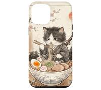Samurai Ninja Bol Ramen Japonais pour Chat Aquarelle Japonaise Coque pour iPhone 12 Pro Max