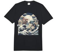 Samurai Ninja Cat vs Dragon Monster Great Wave Art Japonais Comfort Colors Adult Heavyweight T-Shirt