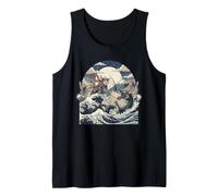Samurai Ninja Cat vs Dragon Monster Great Wave Art Japonais Débardeur