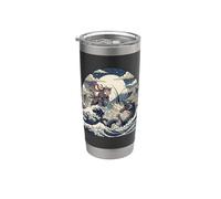 Samurai Ninja Cat vs Dragon Monster Great Wave Art japonais Gobelet isotherme en acier inoxydable double paroi