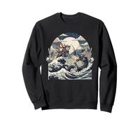Samurai Ninja Cat vs Dragon Monster Great Wave Art Japonais Sweatshirt