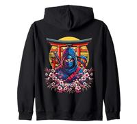 Samurai Ninja with Katana and Cherry Blossoms and Torii Gate Sweat à Capuche