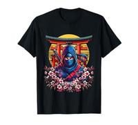 Samurai Ninja with Katana and Cherry Blossoms and Torii Gate T-Shirt