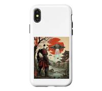 Samurai Panda UFO Alien Invasion Japonais Ukiyo-e Coque pour iPhone X/XS