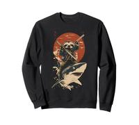 Samurai Paresseux équitation Requin rétro drôle Sweatshirt