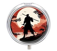 Samurai Pilulier à 3 compartiments - Petit pilulier personnalisé avec miroir - Pilulier portable pour poche ou sac à main - Cadeau de voyage