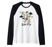 Samurai Skateboarder Japonais rétro Skate Culture Manche Raglan