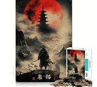 Samurai Solitude Red Moon Puzzle 1000 pièces pour Adolescents Stimulation de la mémoire, évasion apaisante, Assemblage du Motif, Surprise chaleureuse (50x75cm)