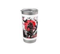 Samurai Warrior Japonais Sumi-e Ink Art Raven Red Moon Illus Gobelet isotherme en acier inoxydable double paroi