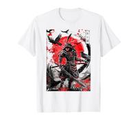 Samurai Warrior Japonais Sumi-e Ink Art Raven Red Moon Illus T-Shirt Graphique avec Valeur