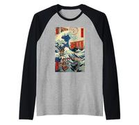 Samurai Warriors Great Wave (Ukiyo-e Japonais) Katana Bushido Manche Raglan
