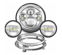 SAMWDK Phare Avant Phare Moto À LED 7 Pouces Pour Electra Pour Glide Pour Softail Pour Fat Pour Boy Pour Touring Avec Feux Antibrouillard 4,5 Pouces(Silver set)