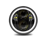 SAMWDK Phare Avant Pour Sportster 1200 883 Pour Street Pour Softail Pour Dyna 5-3/4" Projecteur Phare Rond 5,75 Pouces Noir Halo Angel Eyes LED(BLACK A)