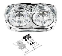 SAMWDK Phare Moto Avant Pour Road Pour Glide 2004 2005 2006 2007 2008 2009 2010 2011 2012 2013 Moto Double Projecteur LED Phare Accessoires 2inl Haut/Bas Double(D chrome)