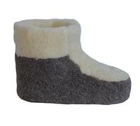 SamWo, Chaussons 100 % pure laine de mouton - Chaussons chauffe-pieds - Bottines - Taille 35-48, Marron et blanc cassé, 39/40 EU