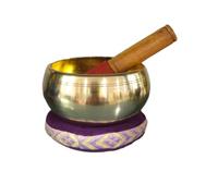 Samyuktha Bol chantant tibétain - Instrument de prière avec bâton en bois - Bol de méditation - Musicothérapie - Jaune - 8,9 cm