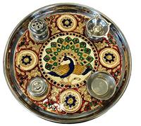 Samyuktha Pooja Thali/Assiette décorée/traditionnel Aarti Thali/Plateau décoré/Thali indien avec porte-encens Diyas/Puja (25,4 cm, multicolore)