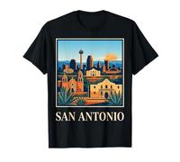 San Antonio Texas Skyline Alamo Art rétro Vintage T-Shirt
