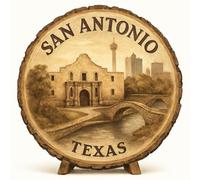 San Antonio Texas Souvenir Cadeau - Plaque Tranche de Bois pour Murale ou Table - Cadeau Souvenir des États-Unis pour Touristes Missions Historiques Cadeau Décoratif