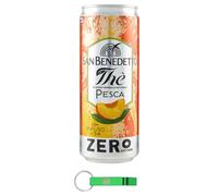 San Benedetto Thè Pesca Zero, boisson rafraîchissante, thé glacé à la pêche sans sucre, 330 ml boîte jetable + porte-clés Beni Culinari