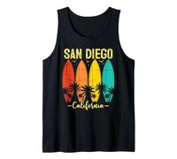 San Diego California Vintage Planche de Surf rétro Coucher de Soleil Surf Débardeur