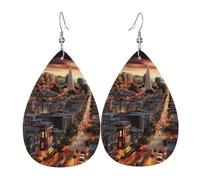 san francisco Boucles d'oreilles pendantes en cuir pour femme en forme de goutte d'eau double face légères Accessoires d'oreille bijoux tendance cadeau d'anniversaire