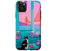 San Francisco Calico Cat GoldenGate Bridge Œuvre d'art rétro Coque pour iPhone 11 Pro Max