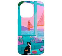 San Francisco Calico Cat GoldenGate Bridge Œuvre d'art rétro Coque pour iPhone 15 Pro