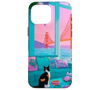 San Francisco Calico Cat GoldenGate Bridge Œuvre d'art rétro Coque pour iPhone 16 Pro Max