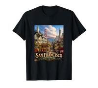 San Francisco California Scenic Cable Car Artwork T-Shirt Graphique avec Valeur