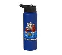 San Francisco Cat Golden Gate Bridge California Souvenir Stainless Steel Insulated Water Bottle
