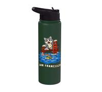 San Francisco Cat Golden Gate Bridge California Souvenir Stainless Steel Insulated Water Bottle