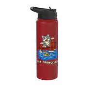 San Francisco Cat Golden Gate Bridge California Souvenir Stainless Steel Insulated Water Bottle