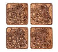San Francisco Coaster carte de la ville, Ensemble de 4, Sapele Coaster en bois avec la carte de la ville, Fait main