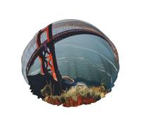 San Francisco Golden Gate Bridge Bonnet de douche réutilisable et imperméable avec sangle élastique Double couche épaisse pour spa, salon, voyage