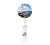 San Francisco Golden Gate Bridge Enrouleur de badge rétractable avec clip et porte-clés amusant et mignon pour employés de bureau, médecins, infirmières