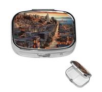san Francisco Pilulier à 2 compartiments, petit pilulier pour sac à main et poche, pilulier en métal avec miroir, organiseur de pilules de voyage quotidien, porte-médicaments portable et vitamines,