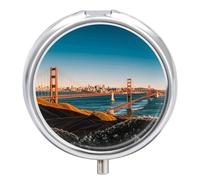 San Francisco Pilulier portable avec 3 compartiments et petit miroir de voyage pour poche ou sac à main, organisateur de médicaments rond décoratif pour vitamines