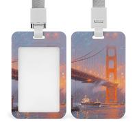 San Francisco - Porte-badge doré avec cordons rétractables verticaux en plastique pour carte d'identité, porte-clés, pour enseignant, infirmière, médecin, bureau, cadeau pour collègues de travail