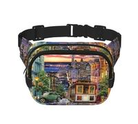 San Francisco Sac banane carré double couche avec sangle réglable pour course à pied, voyage, randonnée, Noir , Taille unique