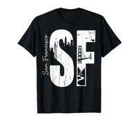 San Francisco SF Skyline & Golden Gate Bridge Art Vieilli T-Shirt